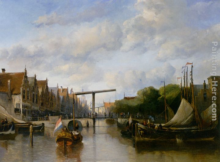 A Busy Canal in a Dutch Town painting - Antonie Waldorp A Busy Canal in a Dutch Town art painting